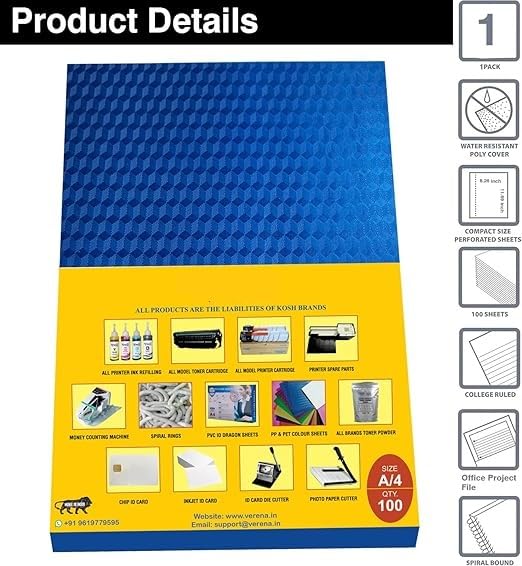 Image of GEDI A4 Size Diamond PVC Spiral Book Binding Sheet- Set of 1,Pack of 100 Sheet Per Set (Blue)