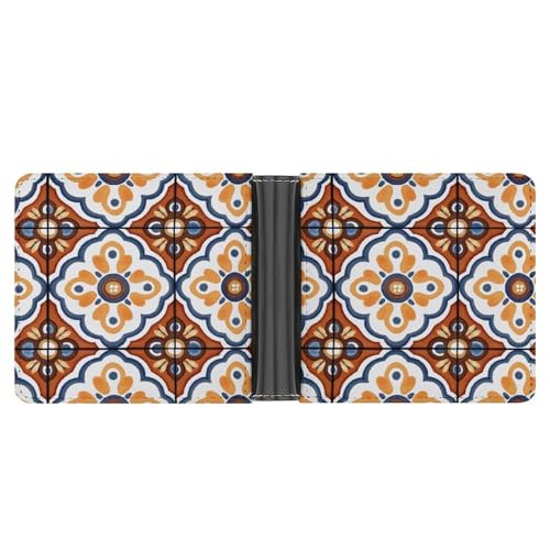 Orange And Blue Geometric Soft PU Leather Bifold Wallet, Coin Purse Credit Pass Case, Durable Card-Holder Slim Billfold for Men Woman Money Storage3