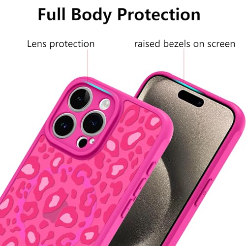 Image of KANGHAR Case for iPhone 15 Pro Max Hot Pink Leopard Printed Pattern | [Compatible with Magsafe] Protective Magnetic Case for Girls Women 6.7 inch