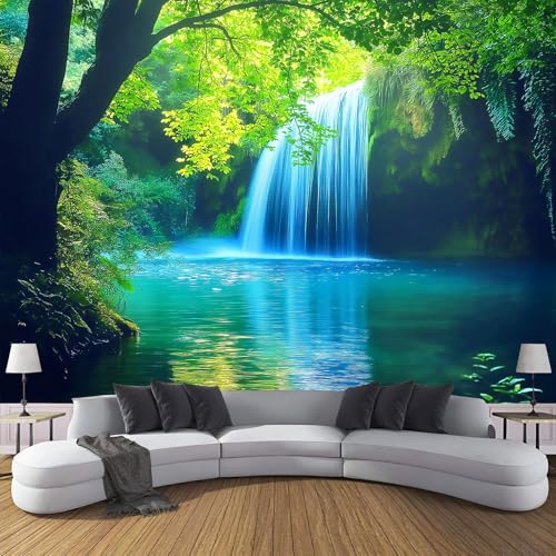 Papel Tapiz Fotográfico 3D, Bosque Cascada Papel Tapiz Tela De Seda, Sala De Estar Dormitorio Naturaleza Póster Decoración De Pared, 300Anx210Al Cm Mural De Papel Tapiz Panorámico
