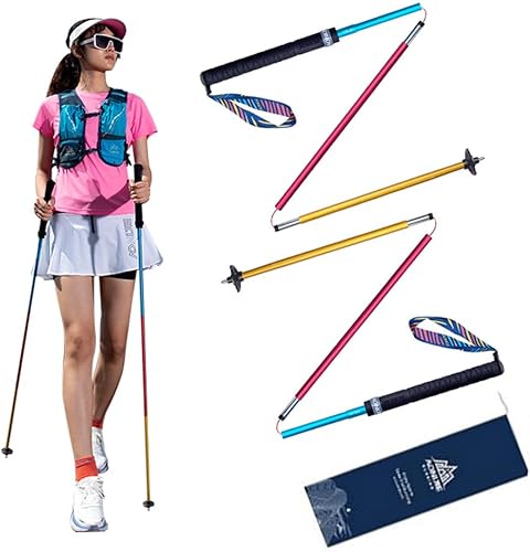 AONIJIE Bastones de senderismo 2 bastones de senderismo plegables ultraligeros de fibra de carbono con sistema antigolpes y bloqueo rápido,