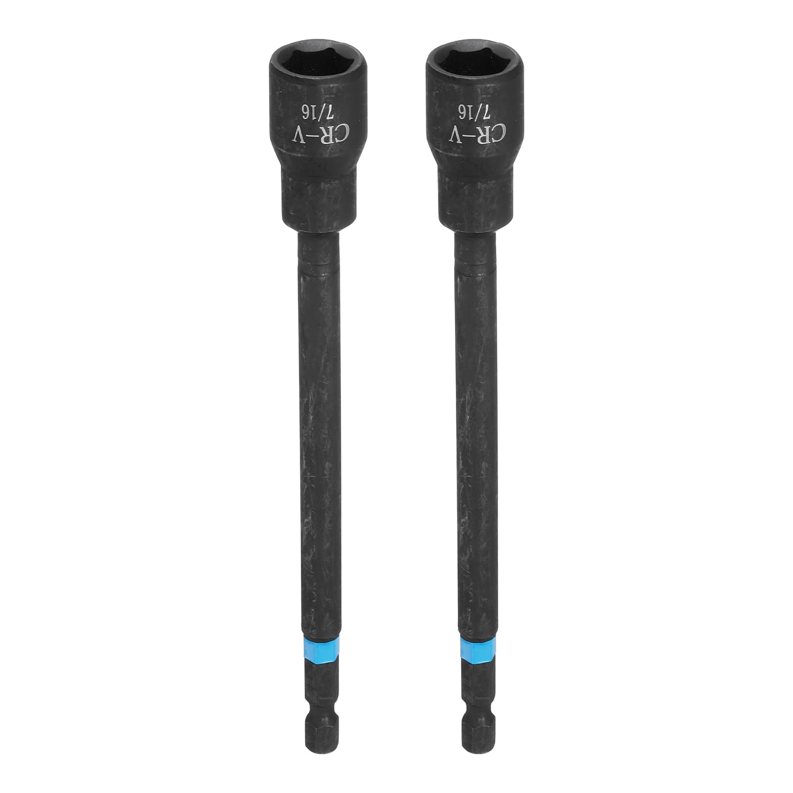 sourcing map 2pcs Nut Driver Drill Bit 7/16" Socket 1/4" Hex Shank 6" (150mm) Magnetic 6-Point Sockets Quick Change Cr-V Steel Bolt Setters for Power Drill Drivers