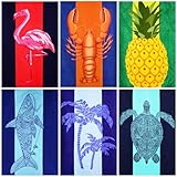 6 Packs Oversized Terry Beach Towel Set 36 x 72 Soft Thin Extra Large Big Pool Camping Swim Bulk Towels Blanket Clearance XL Travel Adult Essentials Accessories Must Haves Vacation Shark-Turtle