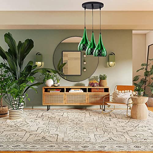 Image of GreyWings Metal Cut 3 Light Cluster Hanging Light Ceiling Pendant Lamp, 6 inch Small, Green