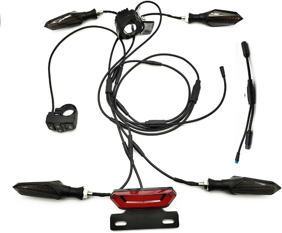 Ebike Light Kit with Front and Rear Lamps Flashing Turn Signals and Brake Indicators Waterproof for Tricycle and E-Bike 36V/48V/52V
