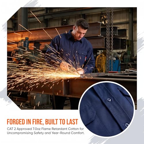 Image of SRsafety Hi Vis FR Shirts for Men,7.0oz Long Sleeve FR Work Shirts,100% Cotton High Visibility Fire Shirt