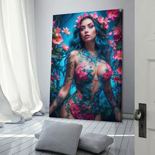 Affiche Nude Flower Fashion Girl pour moderniser un mur de salle de bain vide