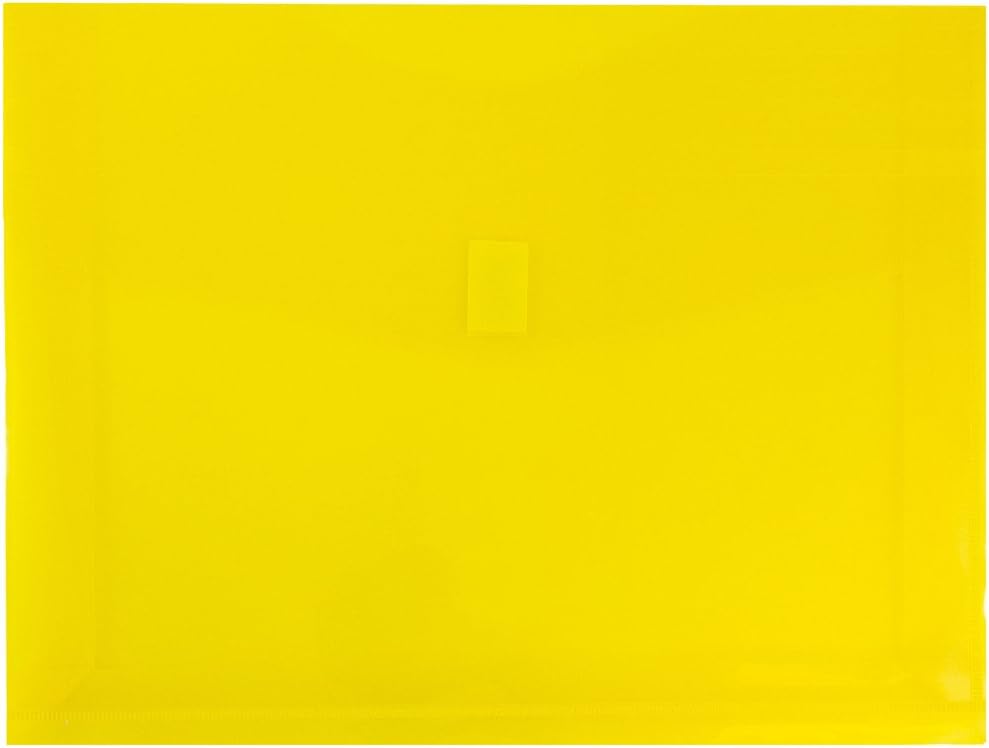 JAM PAPER Plastic Expansion Envelopes with Hook & Loop Closure - Letter Booklet - 9 3/4 x 13 with 2 Inch Expansion - Yellow - 12/Pack