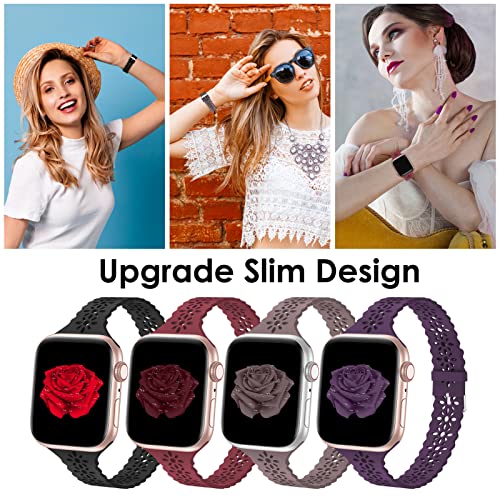 Image of Lace Silicone Bands Compatible with Apple Watch Bands for Women | Slim Thin Hollow-out Wristband for iWatch Series 11 10 9 Ultra 8 SE 7 6 5 4 3 2 1 38mm 40mm 41mm 42mm 44mm 45mm 46mm 49mm