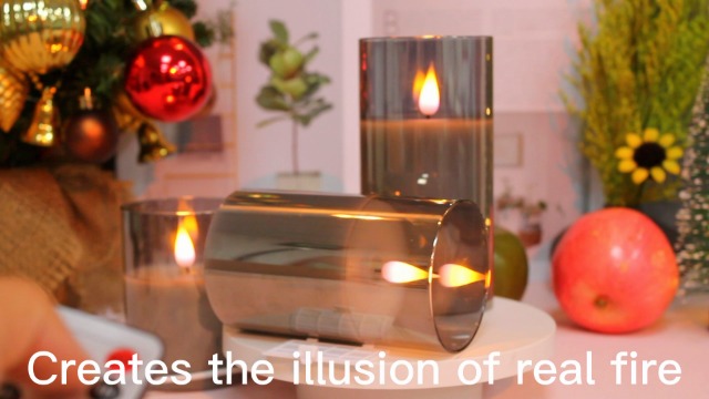 Image of LEDHOLYT Rechargeable Flameless Grey Glass Candles-Gifts for Women,-Set of 3, Realistic Flickering LED Light,Remote & Timer, Ideal for Living Room, Bedroom & Festival Home Party Decor
