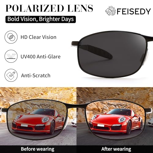 Image of FEISEDY Rectangle Polarized Square Sunglasses for Men Women B2444 | Photochromic, Night Vision, Automatically darken in sunlight, 100% UV400, Driving, Fishing, Climate Pledge Friendly