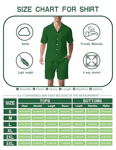Men's Short Sleeve Pajama Set Button Down Sleepwear 2 Piece Summer Lounge Pjs With Pockets 7