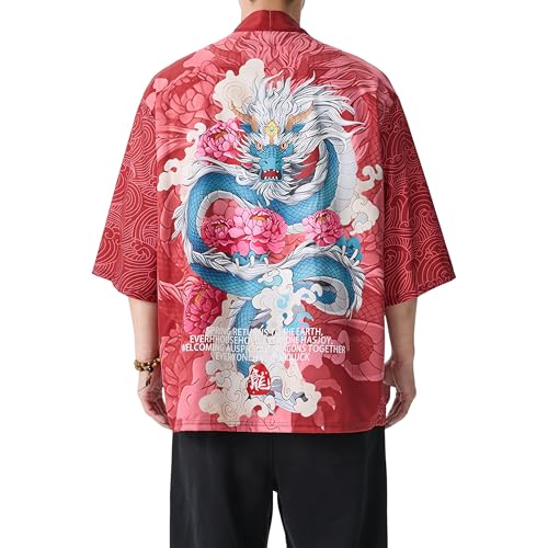 Image of PRIJOUHE Men's Japanese Kimono Cardigan Jackets Casual Long Sleeve Open Front Coat Lightweight Yukata Outwear