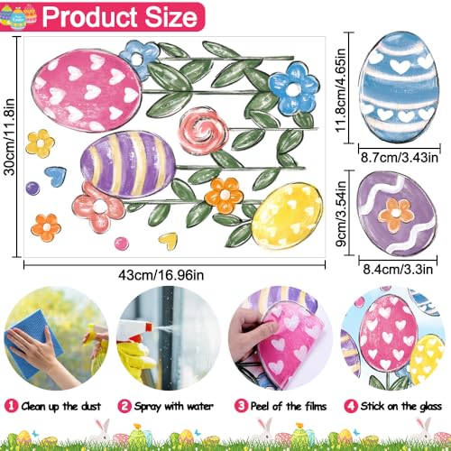 JOLCEEY 6 Blätter Oster Fensteraufkleber mit Ostereier, Wiederverwendbare Ostern Fensterbilder Selbstklebend Osterdeko Fenster Kinderzimmer Ostereier Fensteraufkleber für Kinderzimmer Party Haus Deko