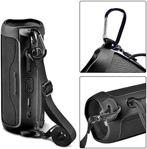 COMECASE Silicone Case For JBL Flip 6 Waterproof Portable Bluetooth Speaker, Gel Soft Skin Rubber Cover, Travel Carrying Storage Bag Pouch With Shoulder Strap And Carabiner - Black