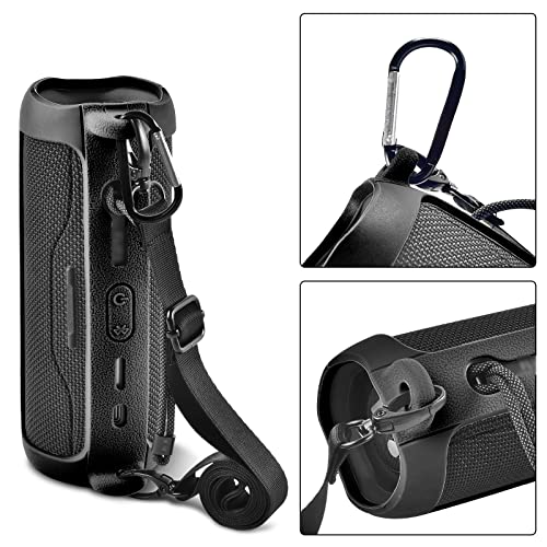 Silicone Case for JBL FLIP 6 Waterproof Portable Bluetooth Speaker, Gel Soft Skin Rubber Cover, Travel Carrying Storage Bag Pouch with Shoulder Strap and Carabiner - Black
