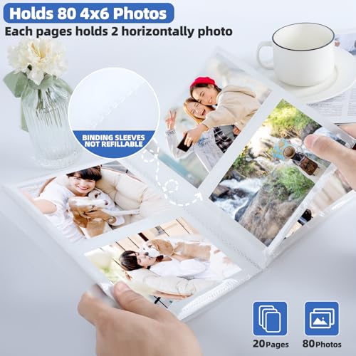 FRETONBA Album Fotograficzny Album Z 40 Stronami, Mały Album Fotograficzny Pomieści 80 Zdjęć W Formacie 10x15, Z Pokrowcem Chroniącym Przed Kurzem, Biały