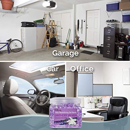 Clear Air Odor Eliminator Gel Beads - Eliminates Odors In Bathrooms, Cars, Boats, Rvs & Pet Areas - Air Freshener Made With Essential Oils - Lavender Vanilla Scent - 12 Ounce - 2 Pack #TOP3