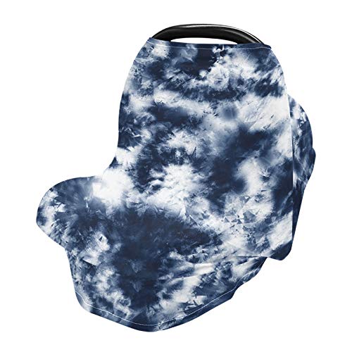 Image of Nursing Cover Breastfeeding Scarf Indian Boho Navy Tie Dye - Baby Car Seat Covers, Stroller Cover, Carseat Canopy (1na8b)