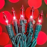 mimigogo 50-Count Red Valentine's Day Lights with Green Wire Waterproof,Mini String Lights for Holiday Decorations, Christmas Tree, Party, Wedding, Xmas, Home, Indoor & Outdoor Use (13ft Long)