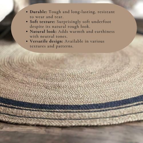 Image of RUGSZONE Hand Woven Braided Carpet Rugs|Round Traditional Spiral Design Jute Door mat|Mat for Bedroom,Living Room,Dining Room,Yoga, ((2x2 feet, Black & Beige), Jute Carpet)