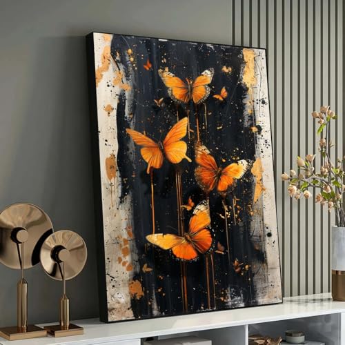 Tableau papillon sur toile 80x110cm avec cadre intérieur pour décoration murale