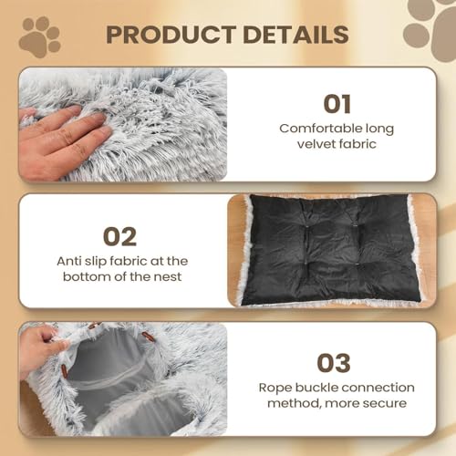 Cueva para gatos y cama para mascotas rectangular con juguete interactivo de felpa 7