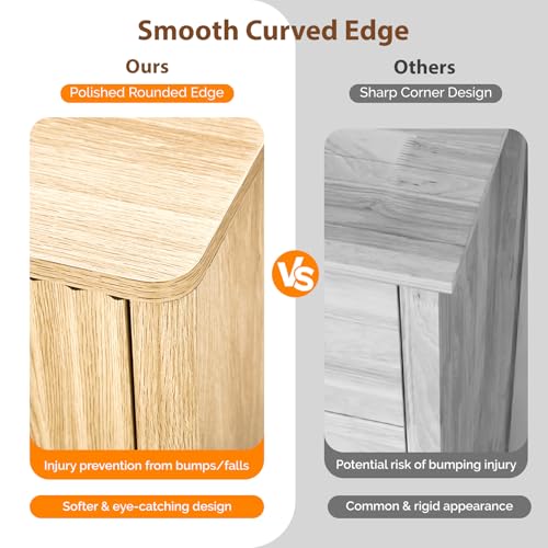 Image of VINGLI Fluted Wood Nightstand 3 Drawer, 31.5 inch W Mid Century Modern Nightstand Tall, Fluted Bedside Table, End Table, Night Stand for Bedroom, Oak, 31.5 inch W*15.96 inch D*29.72 inch H