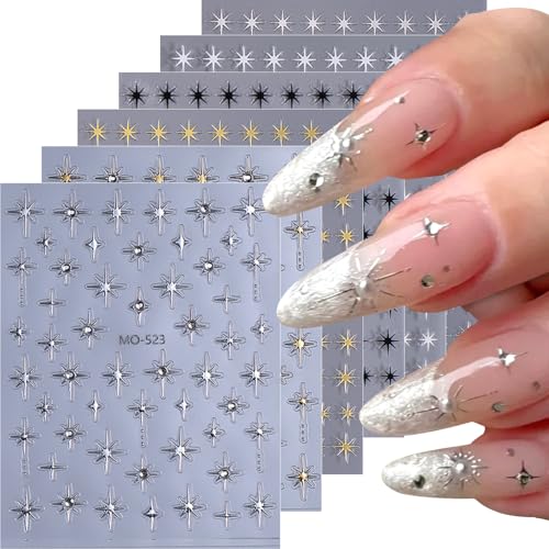 Lilbitty 6 pièces Stickers Ongles étoilés en Cristal, Autocollants Ongles Strass pour manucure DIY, décoration Ongles Scintillante avec Paillettes, pour Art des Ongles élégant