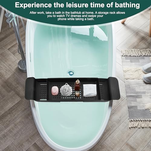 Plateau de baignoire plastique extensible noir pour tablette et verre - 5