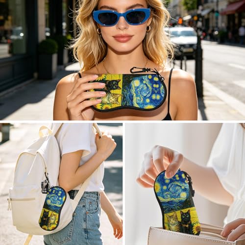 Image of Sunglasses Soft Case, Cute Ultra Light Portable Neoprene Zipper Eyeglass Glasses Case with Belt Clip for Men Women
