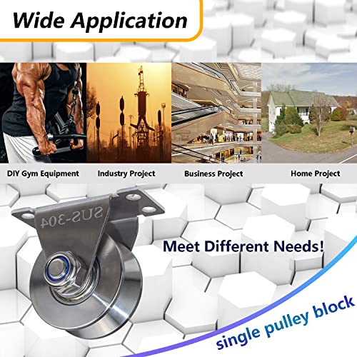 Groove Wheel Pulley Stainless Steel Pulley Block Super Silent Single Pulley Block For Sliding Gate And Wire Rope Detachable Duplex Bearing With Mounting Screws And Expansion Pipes (2 Pack V Type) #TOP5