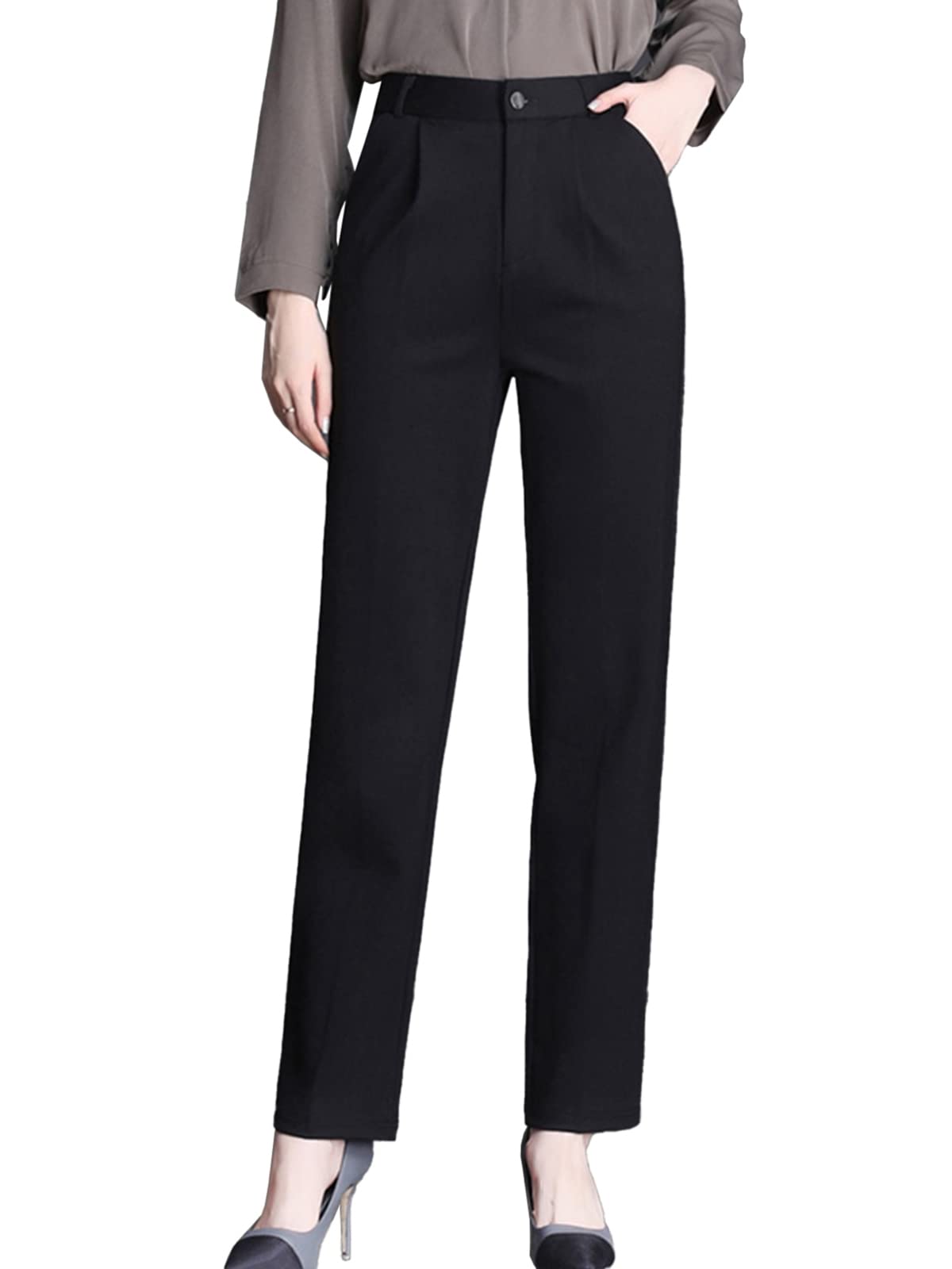 Womens Cropped Pants Business Work Trousers Pleated Dress Pants Ankle Pants Office Trouser with Pockets