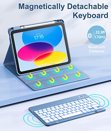Image of Hamile for iPad 11th 10th Generation Case with Keyboard - 7 Colors Backlit Wireless Detachable Folio Keyboard Cover with Pencil Holder for iPad 11-inch A16 2025 10th Gen 10.9 Inch 2022 (Blue)