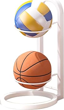 Basketball Ball Storage Rack, Cube Ball Storage Holder, Freestanding Garage Sport Equipment Organizer, Vertical Display Stand for Volleyball Football Basketball White, Dual Layer