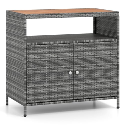COSTWAY Gartenschrank Rattan, Terrassenschrank, Outdoor Schrank...