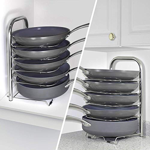 Heavy Duty Kitchen Pot Rack Organizer For Cabinet - Height Adjustable 5-Tier Cast Iron Skillet Cookware Rack - Stainless Steel Pots And Pan Storage Rack Organizer For Cabinet Countertop - 16.5" Tall #TOP3