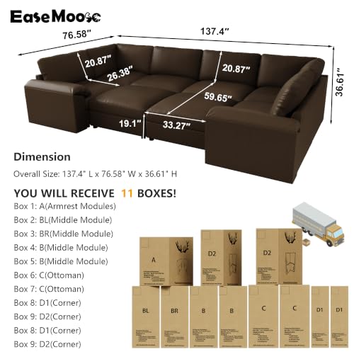 Image of EASE MOOSE Faux Leather Couch Bed, Sectional Sofa Sleeper, Deep Brown