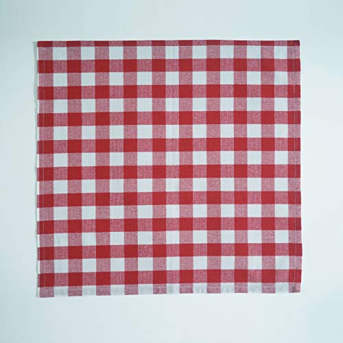 Image of FINGERCRAFT 100% Cotton Cloth Napkins Set of 12 - 20x20 Inch (50x50 cm) Reusable Soft & Absorbent Gingham Check Dinner Table Napkins (Red White Check, Set of 12)