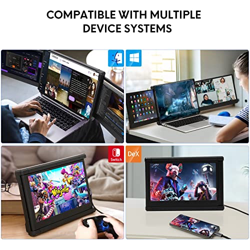 Image of P2 Triple Portable Monitor for Laptop Screen Extender 12 Inch Dual Monitors Extender FHD 1080P IPS Display Type-C /HDMI /USB-A /Speakers for 13-16 Inch Notebook Computer Windows Mac Phone