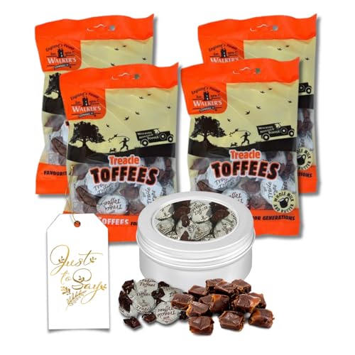 Delicious Treacle Toffee 4-Pack Bundle with Premium Screw Lid Tin & Gift Tag | Gift for Sweet Lovers - 600g in Total