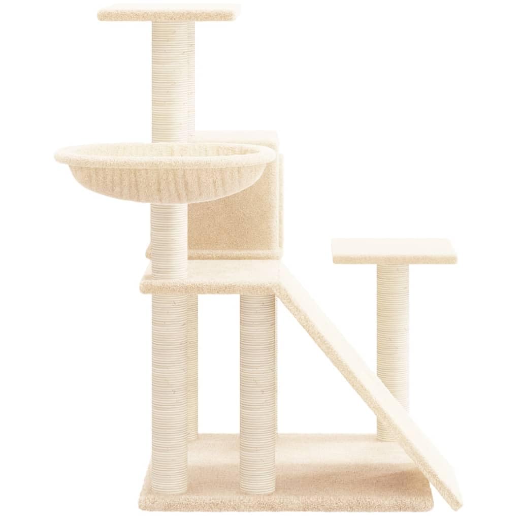 Kratzbaum mit Sisal-Kratzsäulen & Leiter, Katzenturm 82 cm hoch, Kleiner Katzenkletterbaum mit Katzenhaus, Hängematte & Plattformen, Katzenmöbel aus Plüsch in Creme