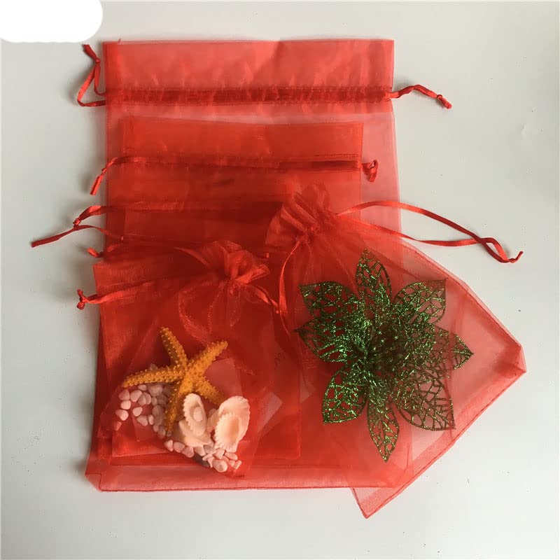 50 Stück Schmuck Geschenkbeutel Organzabeutel Verpackung Transparent Party Drawable Hochzeitsbeutel Präsent Juwel Süßigkeiten Dankeschön 7 Größen 5z-Rose Rot, 17 x 23 cm, 100 Stück