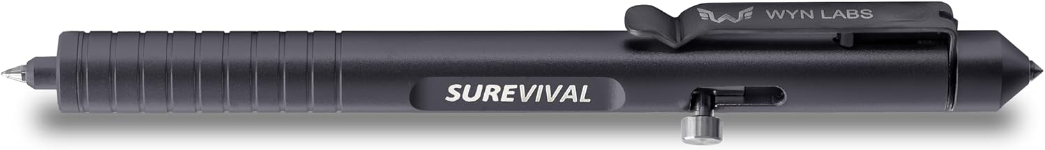 Surevival Pen - Tactical Survival Pen with Seatbelt Cutter, Tungsten Window Breaker, Telescoping Tip, Bolt-Action Mechanism for Military, Law Enforcement, Self-Defense, Emergency Rescue (Gray)