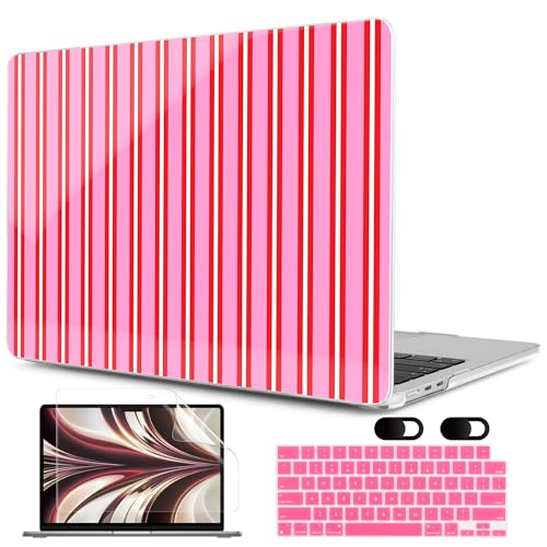 Image of MEEgoodo Case for M5 /M4 /M3 /M2 MacBook Air 13 inch 2026 2025 2024 2022, Fit Model A3449 /A3240 /A3113 /A2681, Case Compatible with MacBook Air 13.6-inch, Pink and Red Stripes