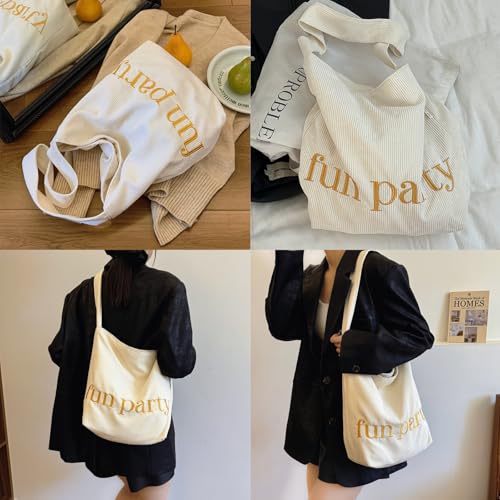 Image of Women Corduroy Tote Bag Hobo Casual Tote's Handbag Big Capacity Shoulder Bag with Pockets for Work