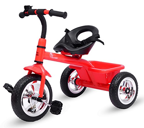R for Rabbit Tiny Toes Tricycle for Kids of 1.5 to 5 Years with Storage Basket, Bell and Seat Belt (Red)