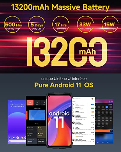 Ulefone Power Armor 13 (8Gb + 128Gb) Rugged Smartphone, 13200Mah Large Battery, Fhd+ 6.81" Screen Octa-Core 48Mp Quad Camera Android 11, Nfc Otg Wireless Charging, Ip68 Waterproof Unlocked Cell Phone #TOP1