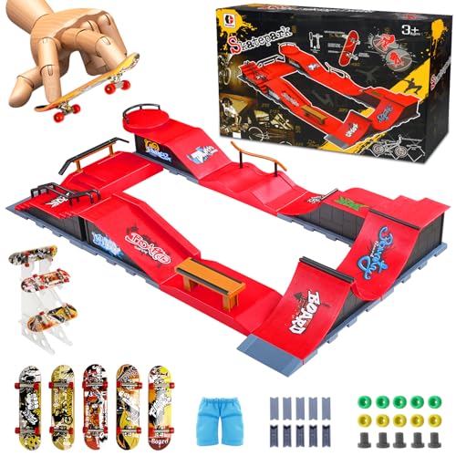 MOMSIV Finger Skateboard Ramp Set, Mini Finger Skateboard Park Ramp Kit 5+4 Fingerboard Half Pipe Ultimate Parks Training Props Accessories, Skateboard Toys Set Christmas Birthday Gift for Kids Adult