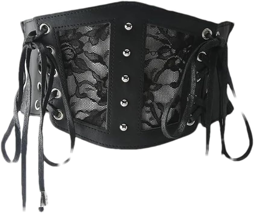 Pulcykp Women Wide Belt Front Tie Up Leather Elastic Corset Belt Waist Belt Dress Clothes Decoration